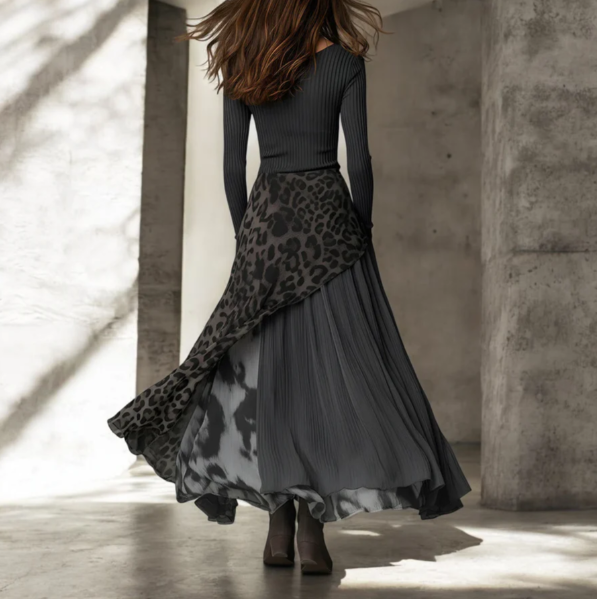 Abito leopardato a maniche lunghe