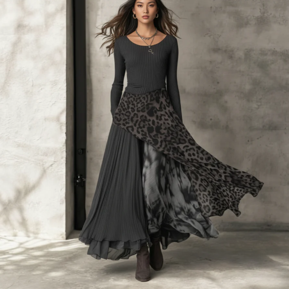 Abito leopardato a maniche lunghe